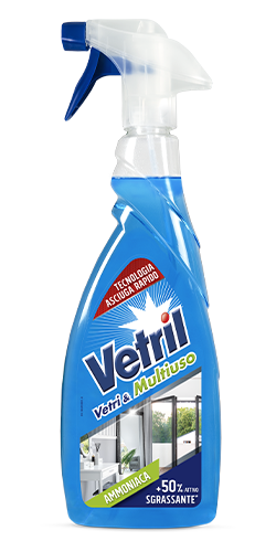 Vetril - Detergente Spray Vetri e Superfici con Ammoniaca, Azione  Sgrassante e Brillantezza Senza Aloni, 650 ml x 12 pezzi - Biostaff